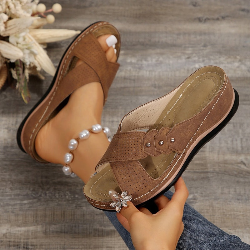 Vera - Cross Strap Wedge Sandals